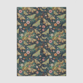Luna Moth and Moon, Celestial Floral Repeat Seidenpapier