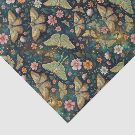 Luna Moth and Moon, Celestial Floral Repeat Seidenpapier (Ausschnitt)