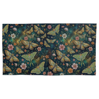 Luna Moth and Moon Phases, Starry Night Flowers Kissenbezug