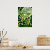Luna Moth and Moon Poster, Green Nature Collage Poster (Küche)