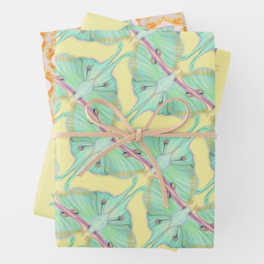 Luna Moth auf Gelb Geschenkpapier Set (Beispiel)
