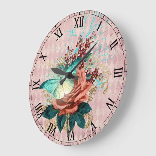 Luna Moth Bouquet Große Wanduhr (Winkel)