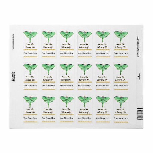 Luna Moth Buchzeichen Adressaufkleber (Vorne)