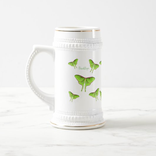 Luna Moth Cartoon Illustration Bierglas (Links)