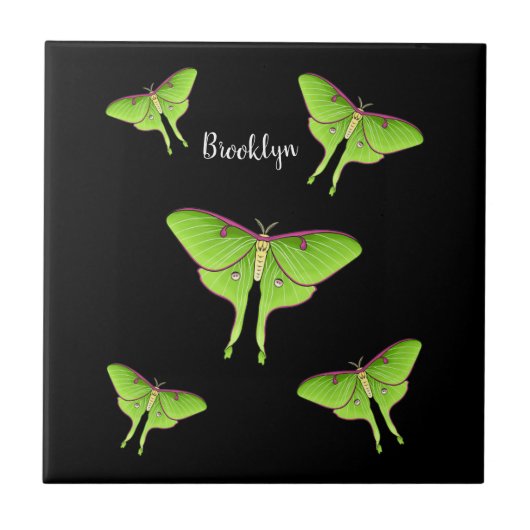 Luna Moth Cartoon Illustration Fliese (Vorderseite)