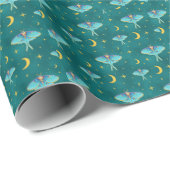 Luna Moth Celestial Moons & Stars Aquamarin Geschenkpapier (Rolleneckpunkt)