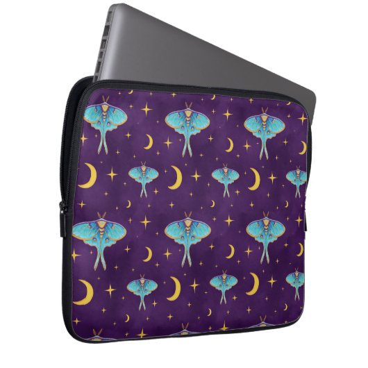 Luna Moth Celestial Moons & Stars Lila Laptopschutzhülle (Vorne Rechts)