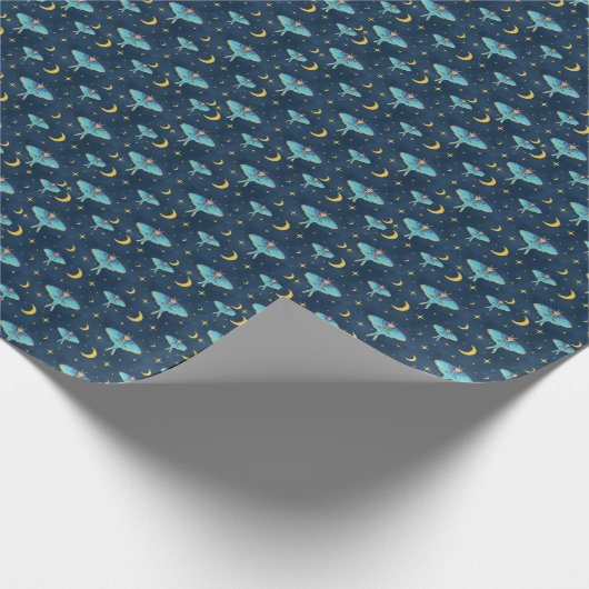Luna Moth Celestial Moons & Stars Navy Geschenkpapier (Ecke)