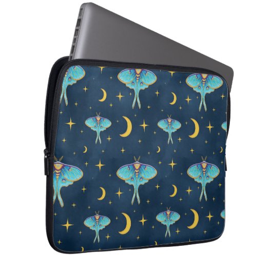 Luna Moth Celestial Moons & Stars Navy Laptopschutzhülle (Vorne Rechts)