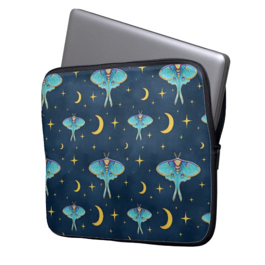 Luna Moth Celestial Moons & Stars Navy Laptopschutzhülle (Vorderseite Links)