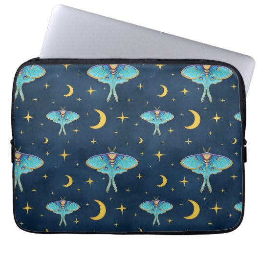 Luna Moth Celestial Moons & Stars Navy Laptopschutzhülle (Vorderseite)