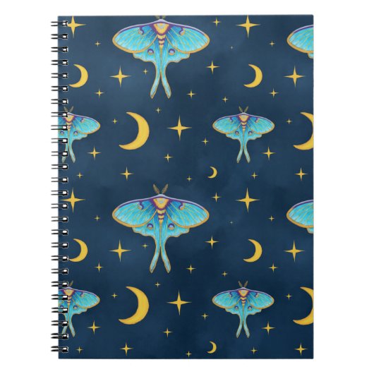 Luna Moth Celestial Moons & Stars Navy Notizblock (Vorderseite)