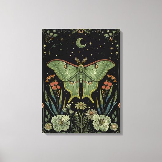 Luna Moth Gothic Wasserfarbe Kunst Leinwanddruck (Vorderseite)