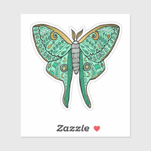 Luna Moth Illustration - Grün und Gold Aufkleber (Blatt)