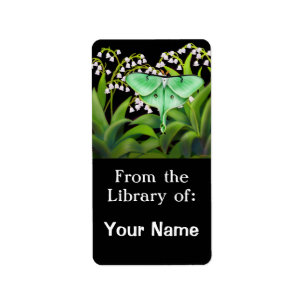 Luna Moth in Lily of the Valley Blume Buchzeichen Adressaufkleber