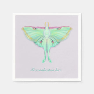 Luna Moth mit Personalisierung auf Lavendel Serviette