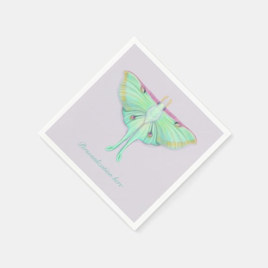 Luna Moth mit Personalisierung auf Lavendel Serviette (Ecke)