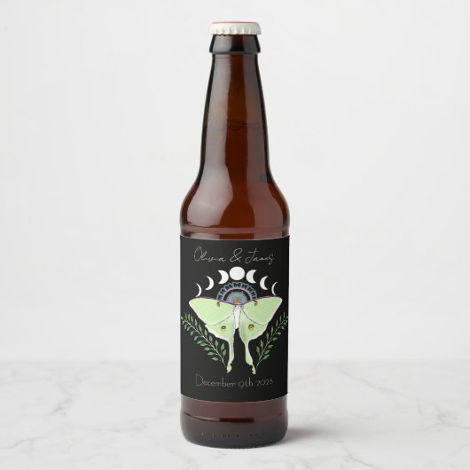 Luna Moth Moon Phases Bierflaschenetikett (Vorderseite)