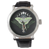 Luna Moth Moon Phases Black Armbanduhr (Vorderseite)
