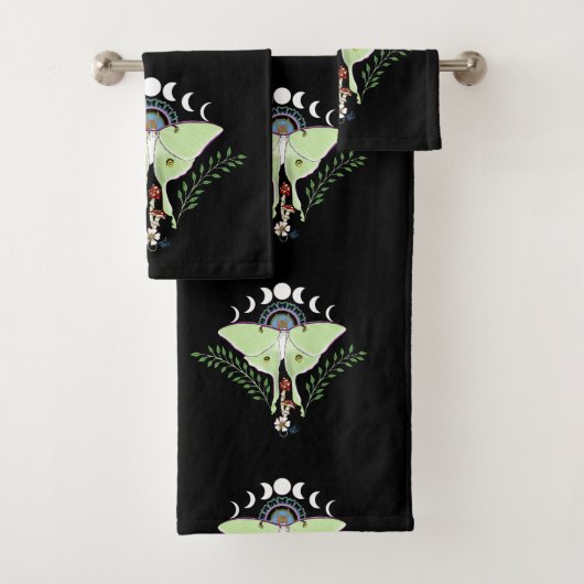 Luna Moth Moon Phases Black Badhandtuch Set (Insitu)