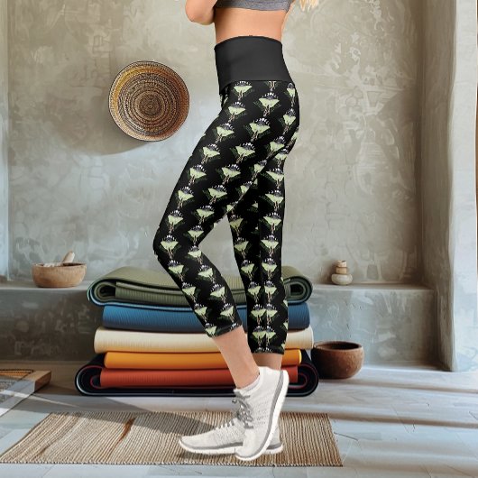 Luna Moth Moon Phases Black Capri Leggings