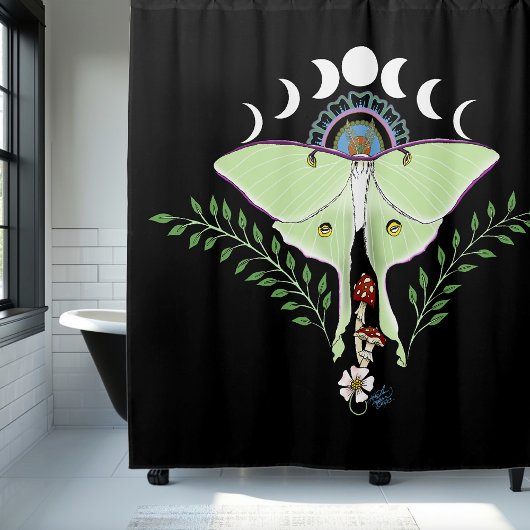 Luna Moth Moon Phases Black Duschvorhang