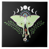 Luna Moth Moon Phases Black Fliese (Vorderseite)