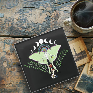 Luna Moth Moon Phases Black Glasuntersetzer