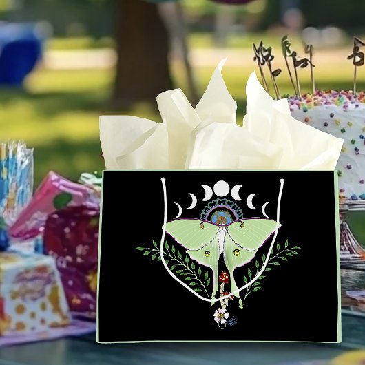 Luna Moth Moon Phases Black Große Geschenktüte