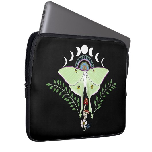 Luna Moth Moon Phases Black Laptopschutzhülle (Vorne Rechts)