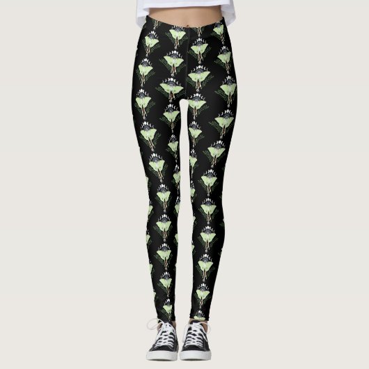 Luna Moth Moon Phases Black Leggings (Vorderseite)