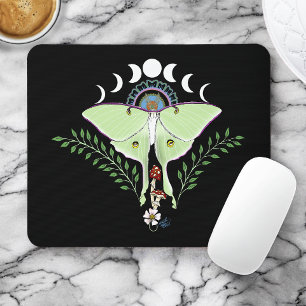 Luna Moth Moon Phases Black Mousepad