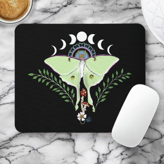 Luna Moth Moon Phases Black Mousepad