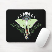 Luna Moth Moon Phases Black Mousepad (Mit Mouse)