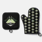 Luna Moth Moon Phases Black Ofenhandschuh & Topflappen-Set (Vorderseite)