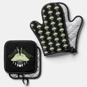 Luna Moth Moon Phases Black Ofenhandschuh & Topflappen-Set (Vorderseite/Rückseite)