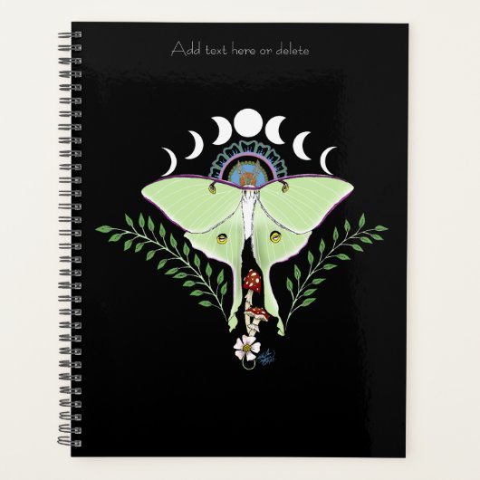 Luna Moth Moon Phases Black Planer (Vorderseite)