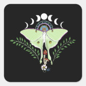 Luna Moth Moon Phases Black Quadratischer Aufkleber (Vorderseite)