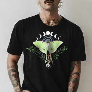 Luna Moth Moon Phases Black T-Shirt