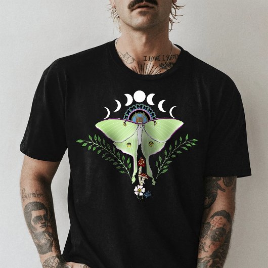 Luna Moth Moon Phases Black T-Shirt
