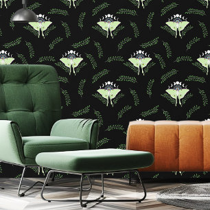Luna Moth Moon Phases Black Tapete