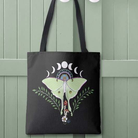 Luna Moth Moon Phases Black Tasche