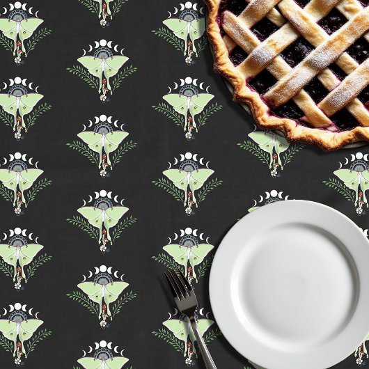 Luna Moth Moon Phases Black Tischdecke