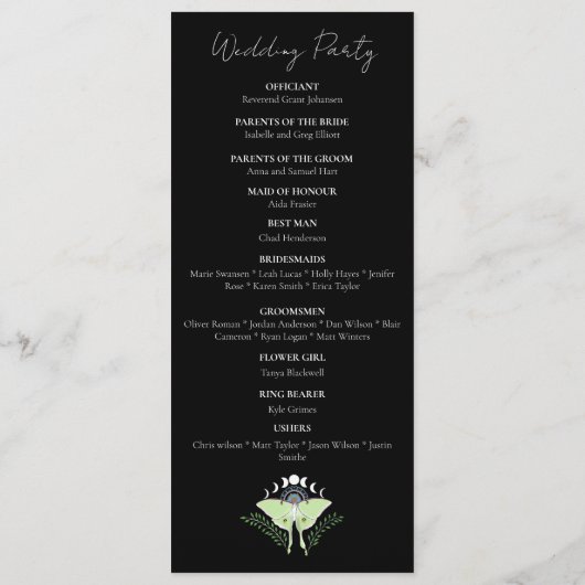 Luna Moth Moon Phases Programm (Rückseite)