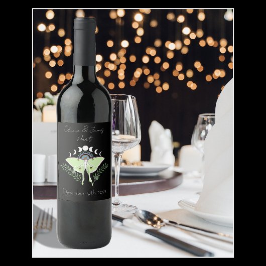 Luna Moth Moon Phases Weinetikett