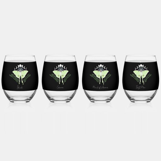 Luna Moth Moon Phases Weinglas Ohne Stiel (Vorderseite)
