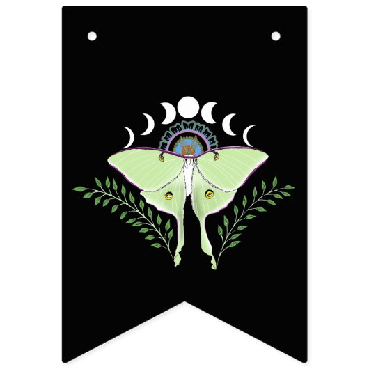 Luna Moth Moon Phases Wimpelkette (Erste Fahne)