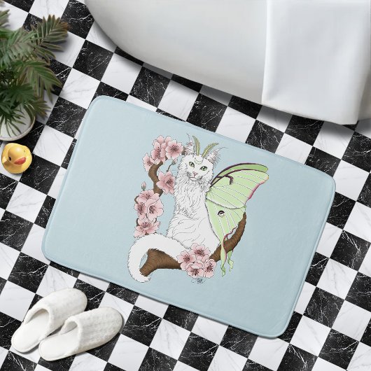 Luna Moth Moon White Cat Green Badematte