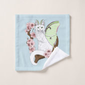 Luna Moth Moon White Cat Green Badhandtuch Set (Waschlappen)