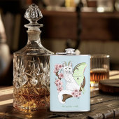 Luna Moth Moon White Cat Green Flachmann